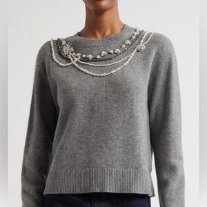 Cinq À Sept Lilliana Necklace Wool Sweater Embellished Brooch Pearl Rhinestone